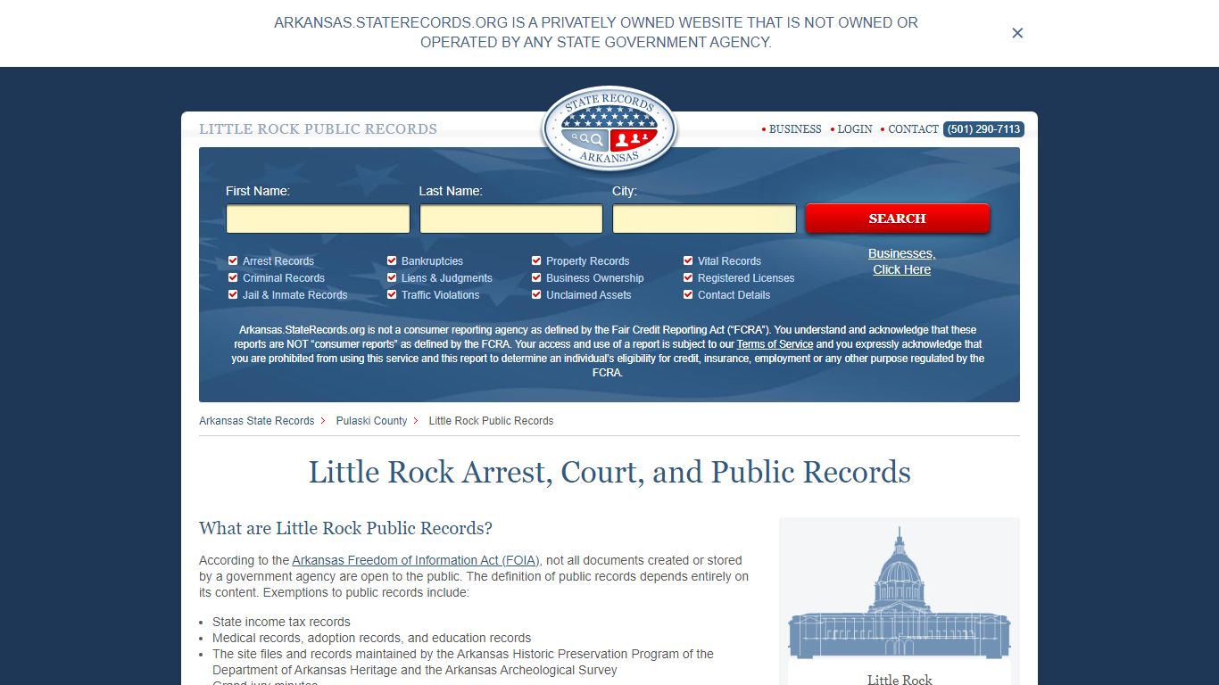 Little Rock Arrest, Court, and Public Records